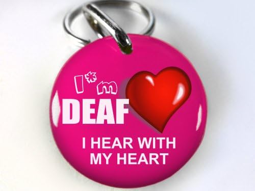 Custom Pet Dog Cat id tags I am deaf Hear with Heart Pink