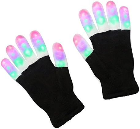 LED Gloves Finger Light Flash Gloves with Colorful 6 Lighting Modes Adult Size for Christmas Party Disco Dancing with Colorful Rave (a Pair)