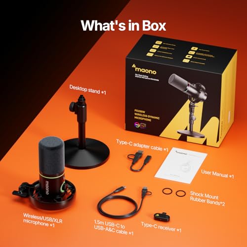MAONO PD200W Hybrid Micrófono Inalámbrico USB/XLR para PC, Microfono Dinámico de Podcast, Gaming, Streaming, Creación de Contenido y Grabación Vocal en Estudio, con Software y Cancelación de Ruido