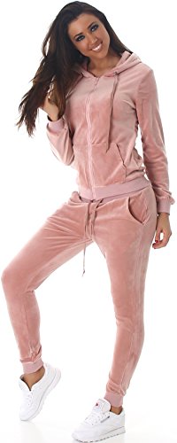 Jela-London-Damen-Jogginganzug-Trainingsanzug-Hausanzug-Freizeit-Velours-Samt-Zweiteiler-Set-Jacke-Hose-34363840
