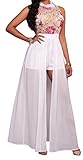 Jiujiuyi Women's Sleeveless Embroidered Floral Print Chiffon Romper Dress