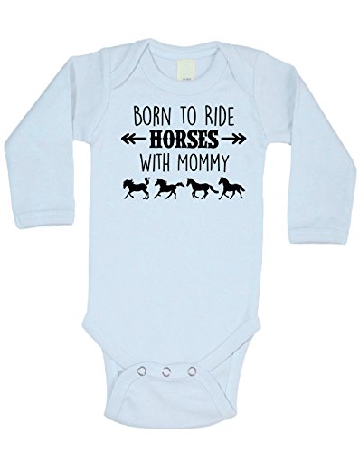 Equestrian Creations Born To Ride Horses With Mommy Long Sleeve Bodysuit by (Baby Blue, 6-12 Months)