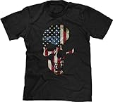 Blittzen Mens T-shirt Skull with American Flag Imprint