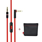 Original Replacement Cable/Wire For Beats By Dre Headphones Solo/Studio/Pro/Detox/Wireless-Red (Discontinued by Manufacturer)+Original OEM Replacement Leather Pouch/Leather Bag for Dr. Dre Monster Bea