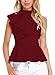 Dearlovers Women Ruffle Side Casual Peplum Top Shirt Large Wine