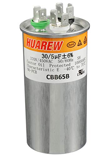 HUAREW 30+5 uF ±6% 30/5 MFD 370/450 VAC CBB65 Dual Run Start Round Capacitor for Condenser Straight Cool or Heat Pump Air Conditioner or AC Motor and Fan Starting: Industrial & Scientific