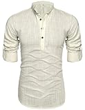 Men's Linen Cotton Long Sleeve Stand Collar Button Down Shirt