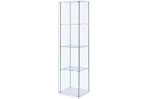 BOWERY HILL 4 Shelf Glass Display Case Cabinet with Chrome Support Beams and White Top/Base