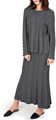 DELUXSEY Cable Knit Sweater &amp; Maxi Skirt - Winter Sweaters for Women (Grey, M)