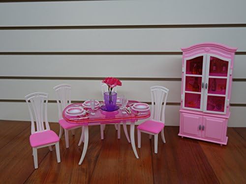 My Fancy Life Dollhouse Furniture - Dinning Room with 4 Chairs and Cabinet
