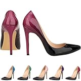 LOSLANDIFEN Women's Pionted Toe Double Color Pumps Slender Leather Stiletto High Heels Wedding Shoes