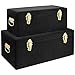 Beautify Black Velvet Decorative Storage Trunk Set with Brass Clasps - College Dorm and Bedroom Footlocker Trunks