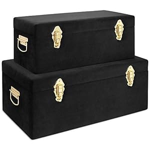 Beautify Set of 3 Navy Blue Vintage Metal Steel Storage Trunk Set Lockable and Decorative with Brass Handles – Bedroom…