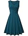 Laksmi Cotton Dress, Solid Basic V Neck A Line Retro Elegant Slim Fit Sleeveless Business Casual Midi Flared Dress,Dark Cyan S