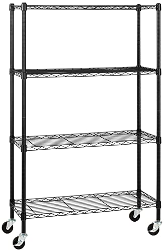 Amazon Basics – Aufbewahrungseinheit mit 4 Regalböden auf Rädern, Schwarz, 35.56 x 91.4 x 138.43 cm