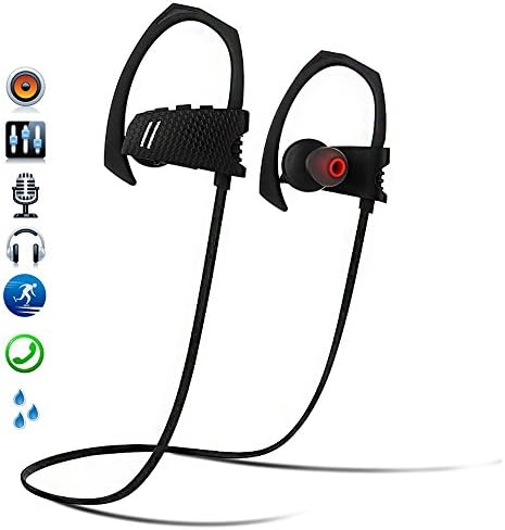 Wireless Bluetooth Headphones Ear Hanging Earbud with Microphone Volume Control Sports IPX4 Waterproof Sweatproof Noise Cancelling Headset Jet Black