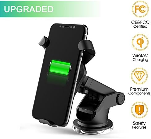 Wireless Car Charger Qi Fast Charger Car Mount with Air Vent Phone Holder Suction Mount for Samsung Galaxy S8/S8+/S7 Edge/S6 Edge+/Note 5, Standard Charger for iPhone 8/8+, iPhone X, Qi-Enabled Device