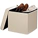 Ollieroo® Faux Leather Folding Storage Ottoman Bench Seat Foot Rest Stool Coffee Table (15''X15''X15'' Beige)