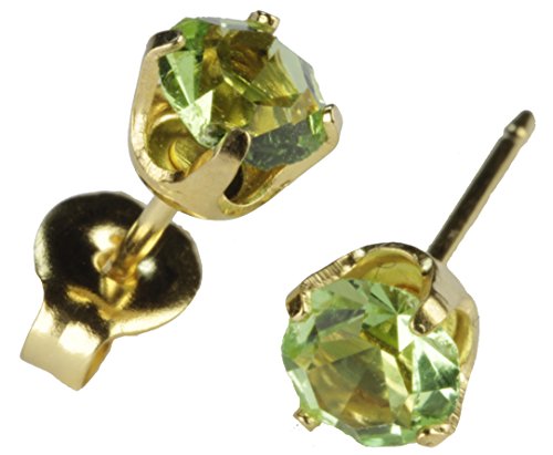 Sensitive Regular Gold Plated Birthstone Stud Earrings 5mm Claw Setting - August / Peridot