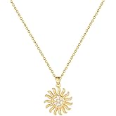 Vintage Beaded Sun Pendant Necklace for Women 14K Gold Plated Dainty Crystal Celestial Choker Chain Necklace Adjustable Comfortable Elegant Birthday Holiday Anniversary Jewelry Gift 18inch