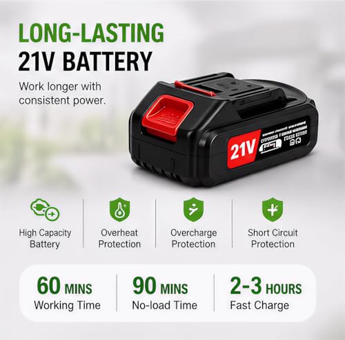 Cordless Weed Wacker with 2 Batteries, Lightweight 21V Weed Trimmer with Wheels, Electric Grass Trimmer, Adjustable Shaft Lawn Tool for Small Yard Tight Spaces