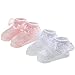 EPEIUS Baby-Girls Eyelet Frilly Lace Socks Infant Girl Princess Ankle Socks White Pink (Pack of 2) 6-12 Months