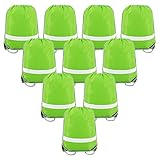 Drawstring Backpack Bags Reflective 10 Pack, Promotional Sport Gym Sack Cinch Bag (Green)