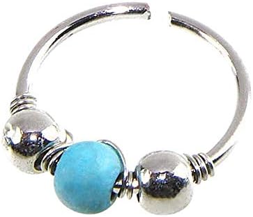 Hoop Earring, Triple Crystal Bead 22 Gauge Hoop Nose Piercing Ring Jewellery