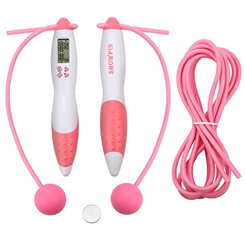 Calorie Counter Jump Ropes Showpin Fitness Sport Skipping Ropes Digital Counting Ropes Alarm Reminder Weight setting Save Space Great for Sports Healthcare Competition Promotion Students(PINK)