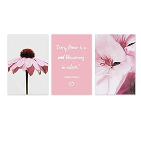 3 Panel Canvas Wall Art - Pink Flowers and Inspirational Quotes - Giclee Print Gallery Wrap Modern Home Art Ready to Hang - 16"x24" x 3 Panels