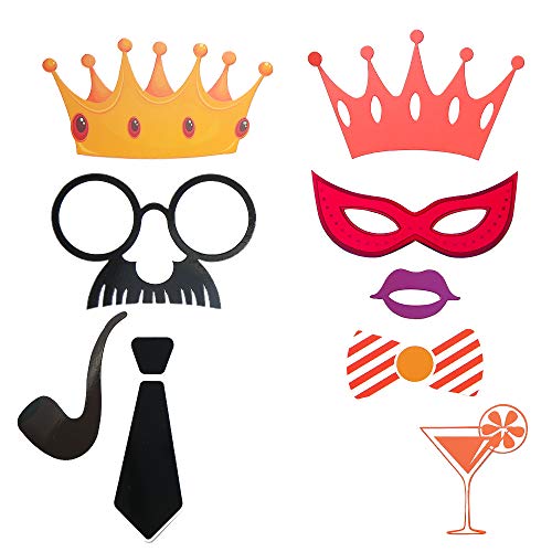 FRESHME DIY Photo Booth Props Kit - 90pcs Photobooth Prop Funny Selfie Accessories Decoration Supplies Costume Mustache Hat Glasses Tie for Birthdays Wedding Holiday Party Christmas Halloween
