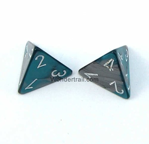 WCXPG0456E2 Steel Teal Gemini Dice with White Numbers D4 Aprox 16mm (5/8in) Pack of 2 Dice Chessex