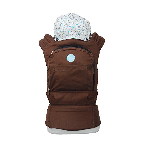 Mo+m Ergonomic Baby Sling Carrier w/ Mesh Cooling Vent, Hood & Pockets (Chocolate Brown)