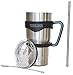 30oz Stainless Steel Vacuum Insulated Tumbler with Double Wall Insulation + Black Handle + Straw by TUMBLINER - Designed to Fit Into a Car Cupholder