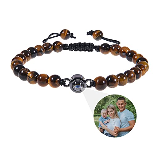REMFACIO Tiger Eye Beads Bracelets Personalized Photo Projection