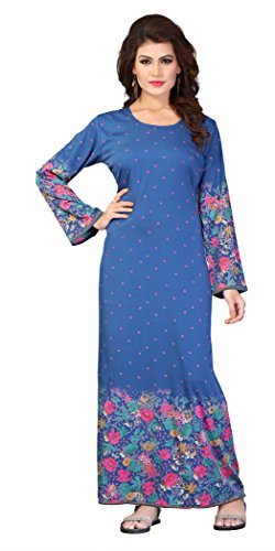 Women's Trendy Blue Multi Maxi Dress Kaftan Long Sleeve-13173 5XL (52)