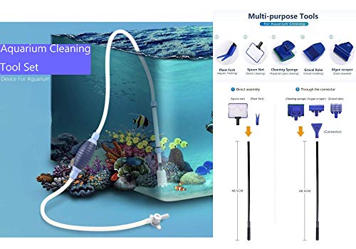 InABox Aquarium Vacuum Gravel Cleaner – Fish Tank Siphon Gravel Vacuum Cleaner, Fish Tank Brush, Algae Scraper, Fish Net, Sponge, Plant Fork Rake