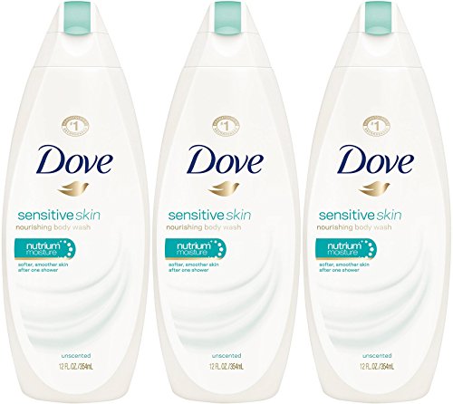 Dove Sensitive Skin Unscented Beauty Body Wash 12 oz (Pack of 3)