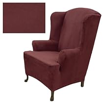 High Back Chair Covers Stretch Suede Merlot Wing