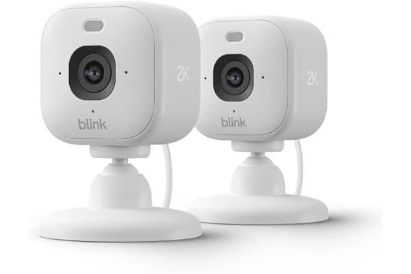 Blink Mini 2K+ (newest model) – Plug-in Home & Pet Indoor Security Camera with 2K video resolution, night vision, enhanced audio, motion detection – 2 cameras (White)