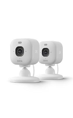Blink Mini 2K+ (newest model) – Plug-in Home & Pet Security Camera with 2K video resolution, color night vision, enhanced audio, motion detection – 2 cameras (White)
