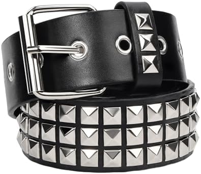 Beltiscool Snap On Three Row Punk Rock Star Metal Silver Studded
