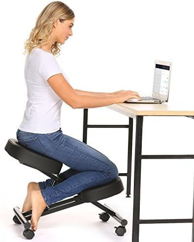 Ergonomic Kneeling Chair with Thick Comfortable Cushions, Adjustable Kneeling Posture Chair Stool with Wheels for Home Office Computer Work (5056-Black)