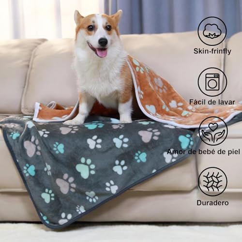 7CDXD 3 Piezas Cobijas para Perro,77x 55cm de Perro Mascota Manta de Cachorro con Estampado de Pata para Perro Pequeño Gato Estera Suave y Cálida para Dormir para Animales Cobijas para Cama,Lavable