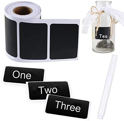Chalkboard Labels, Pulluo 150pcs Reusable Blackboard Stickers with 1 Erasable White Chalk Pen Waterproof Removable Label Stickers for Kitchens Spice Jars Bottles, 60 x 40mm
