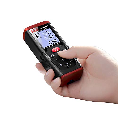 CEM LDM-100H 330ft 100m Outdoor Laser Distance Meter Laser Tape Measure with LCD Backlight,Pythagorean Mode, Measure Distance, Area and Volume,Battery Included (330ft/100m)