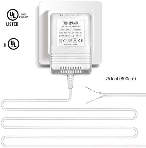 24V 500MA Transformer, AC Power Supply Compatible with All Versions of Ring Doorbell and Nest Learning Thermostat Ecobee, Honeywell, C Wire Adapter with 8M (315") Long Cable