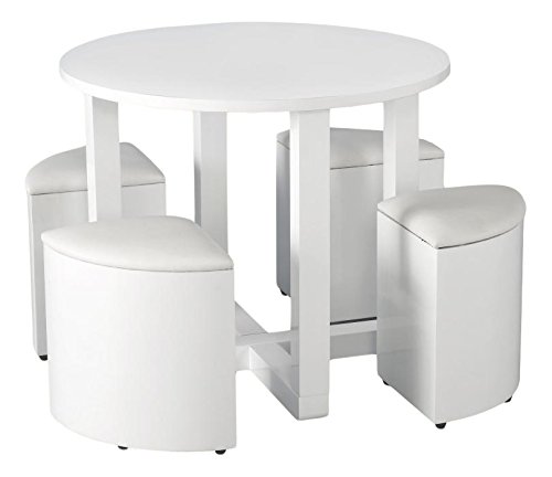 Seconique Charisma Stowaway Dining Set, Wood, Gloss/White Faux Leather, 729.95 x 739.95 x 509.95 cm