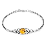 Chuvora Sterling Silver Genuine Amber Stone Celtic Trinity Knot Triquetra Triskelion Trikele Bracelet 8