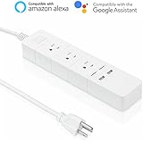 Meross WiFi Smart Power Strip Surge Protector, Compatible with Alexa &amp; Google Assistant, Auto-Off Function for Energy Saving, Individual Control, 3 AC Outlets and 2 USB Outputs, No Hub Required, White